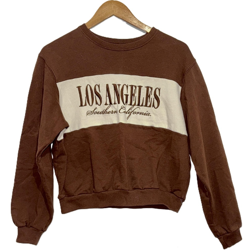 Womens Hollister Co. Brown Logo Printed Long Sleeve Crewneck Sweatshirt Size XS